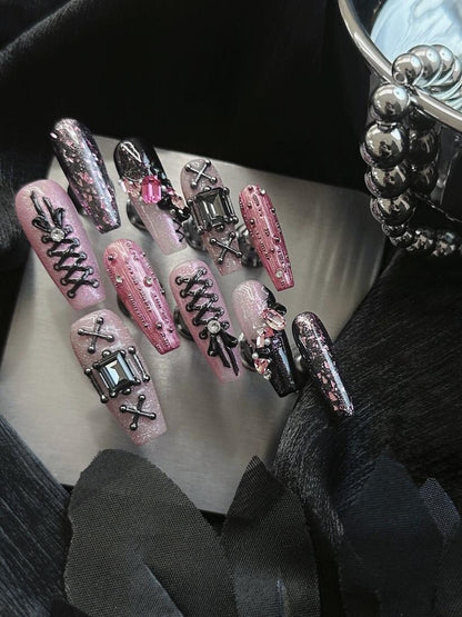 Retro Pink Custom-made Press On Nail